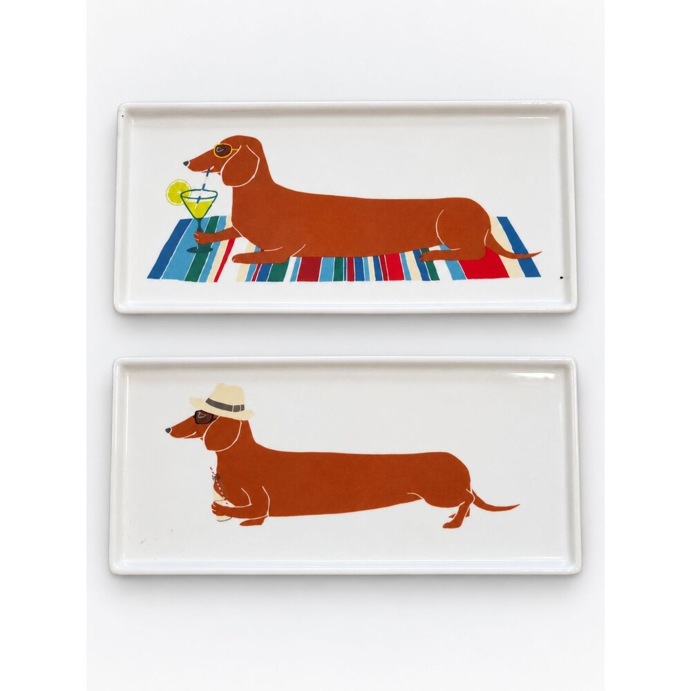 West Elm Claudia Pearson Dachshund Dog Ceramic Trinket Trays Set of 2